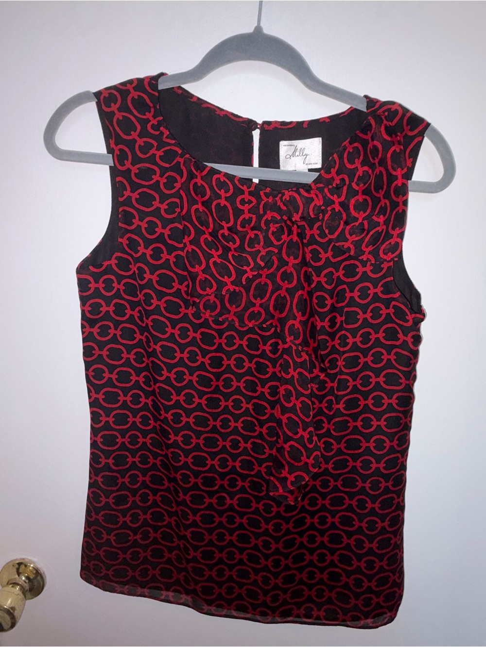 Milly Black Sleeveless Top with Red Chain-Loop Print